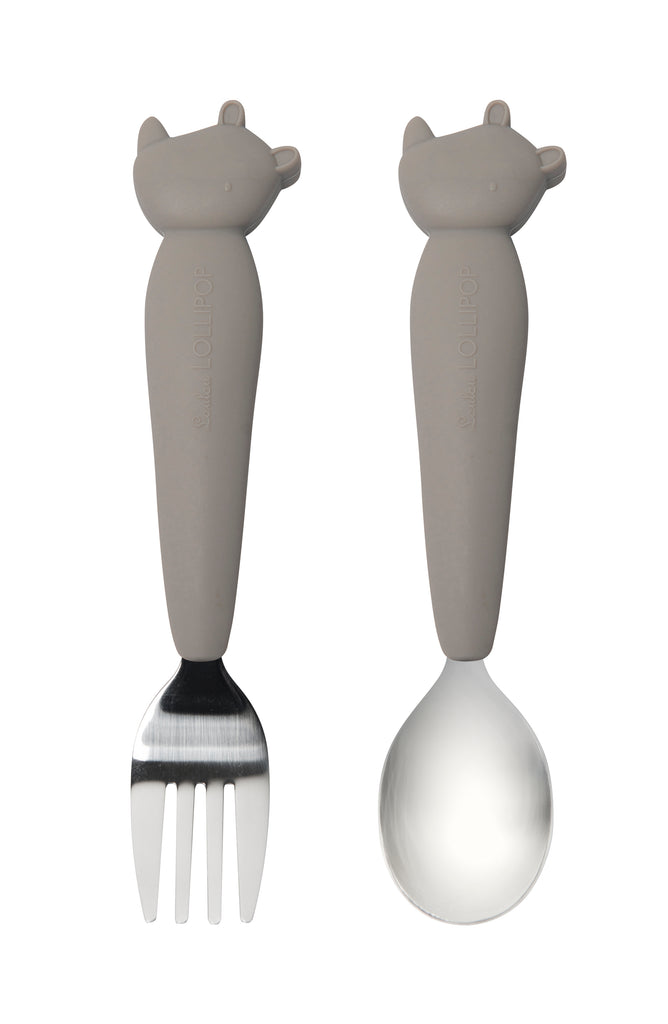 LouLou Lollipop Silicone Kid's Spoon/Fork Set - Rhino-Mountain Baby